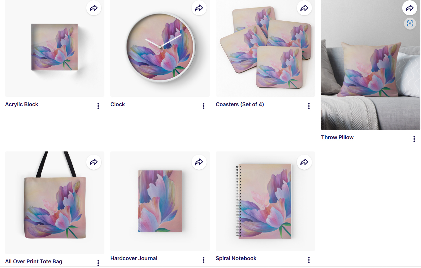 Peony  design on clock, bags, notebooks